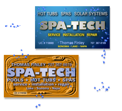 Spa Tech business cards and water droplets